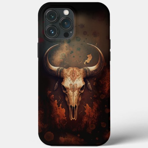 Longhorn Cow Skull Rustic  iPhone 13 Pro Max Case