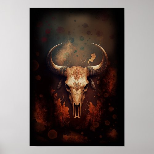 Longhorn Cow Skull Rustic Poster