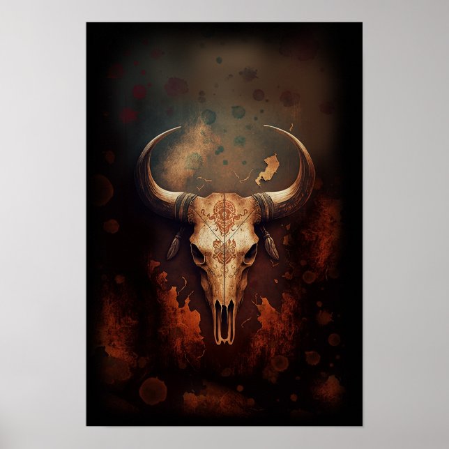 Longhorn Cow Skull Rustic Poster (Front)