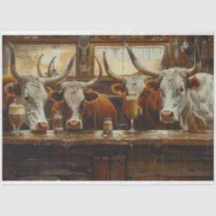 Longhorn Cows at the Western Dairy Bar Decoupage Tissue Paper