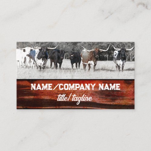 longhorn cows photo sepia and red rustic country   business card
