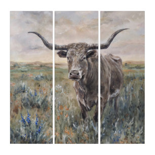 "Longhorn" Hand painted Triptych