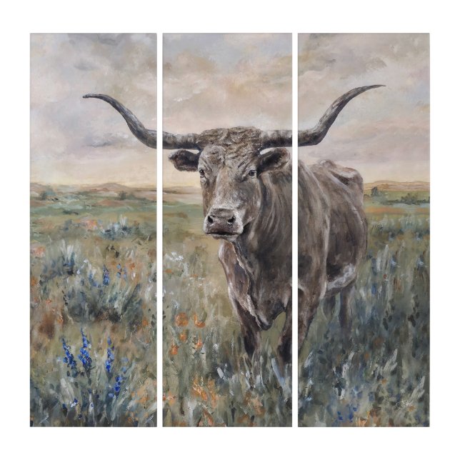 "Longhorn" Hand painted Triptych (Front)