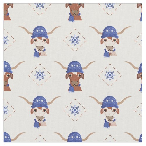 Longhorn in Purple Ski Cap and Scarf Pattern Fabric