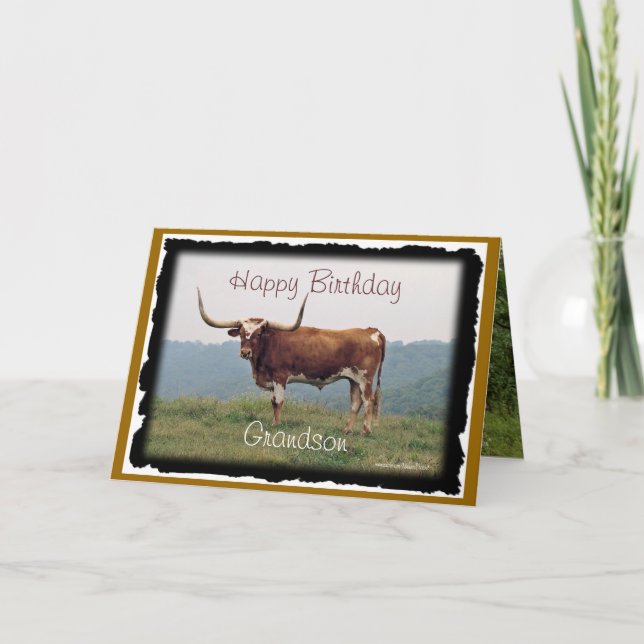 Longhorn on a hill-customize-any occasion card (Front)