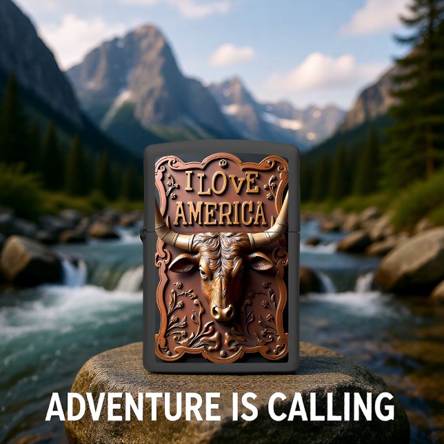Longhorn Portrait Bronze Wood Frame Zippo Lighter (Creator Uploaded)