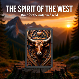 Longhorn Portrait Heart Ornate Frame Zippo Lighter