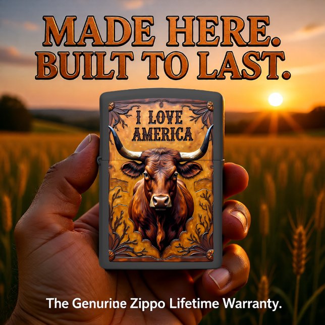 Longhorn Portrait Western Leather Scroll Zippo Lighter (Creator Uploaded)