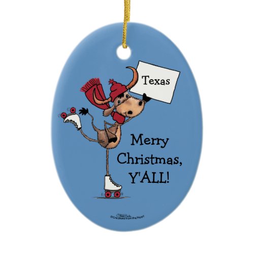 Longhorn Roller Skating-Merry Christmas Y'all! Ceramic Ornament