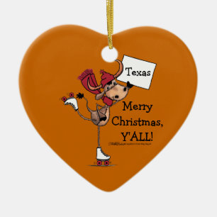 Longhorn Roller Skating-Merry Christmas Y'all! Ceramic Ornament