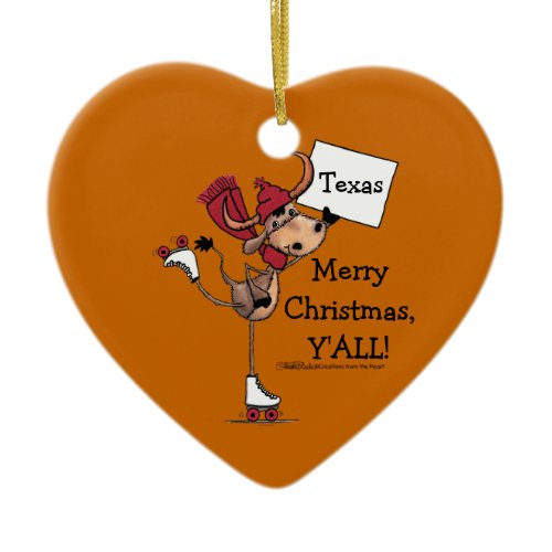 Longhorn Roller Skating-Merry Christmas Y'all! Ceramic Ornament