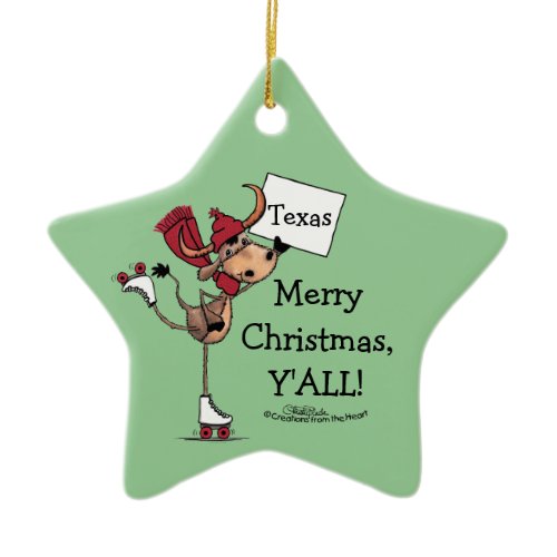 Longhorn Roller Skating-Merry Christmas Y'all! Ceramic Ornament