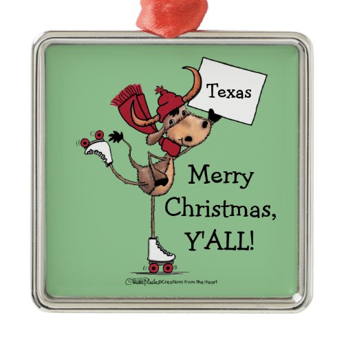 Longhorn Roller Skating-Merry Christmas Y'all! Metal Ornament