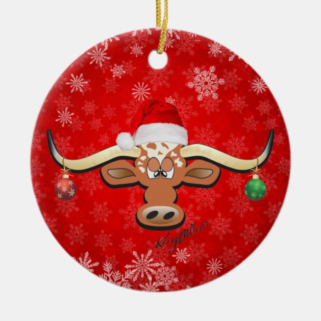 Longhorn Steer Christmas Ornament (Front)