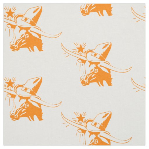 Longhorn Steer Head With Cowboy Hat I Fabric