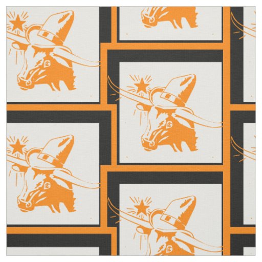 Longhorn Steer Head With Cowboy Hat With Frame Fabric