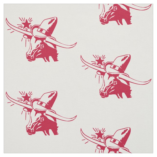 Longhorn Steer Head With Cowboy Texas Red Fabric (Swatch)