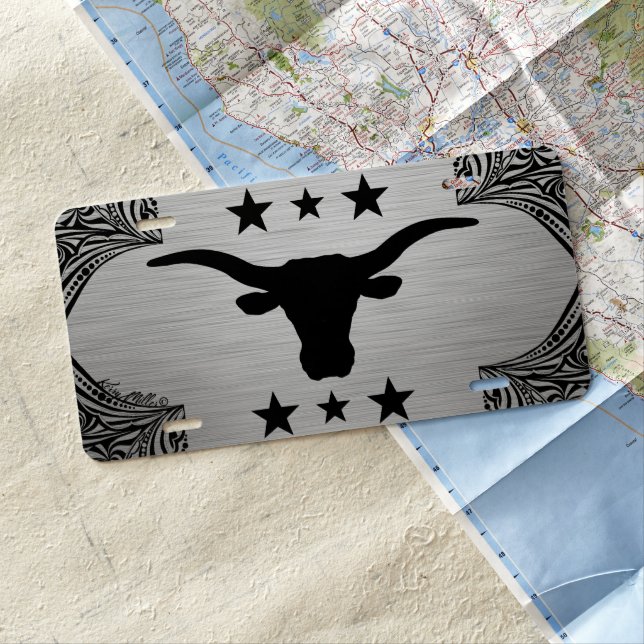 Longhorn Steer Silhouette License Plate (In Situ)