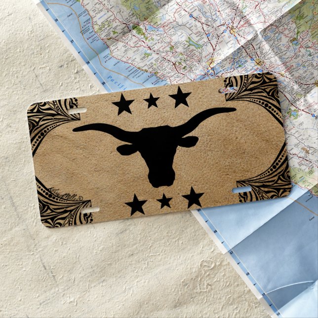Longhorn Steer Silhouette License Plate (In Situ)