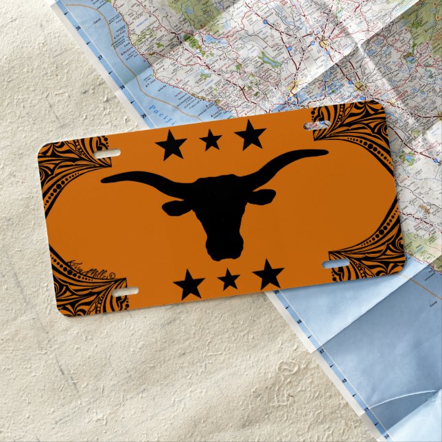 Longhorn Steer Silhouette License Plate (In Situ)