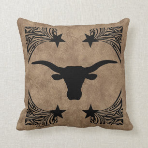 Longhorn Steer Silhouette Throw Pillow
