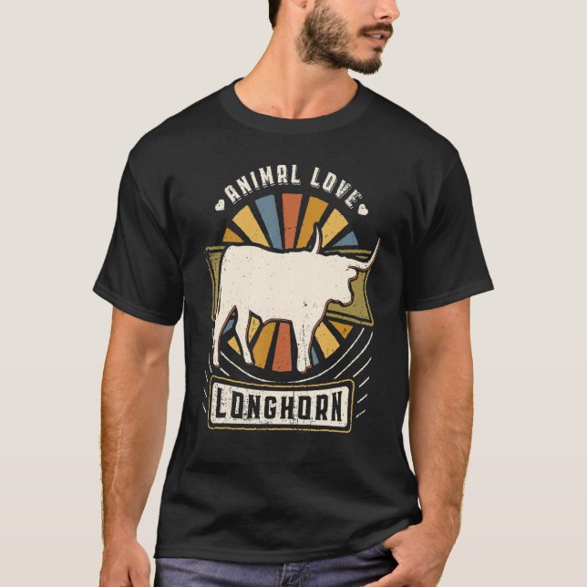 Longhorn Vintage Classic Retro Animal T-Shirt (Front)