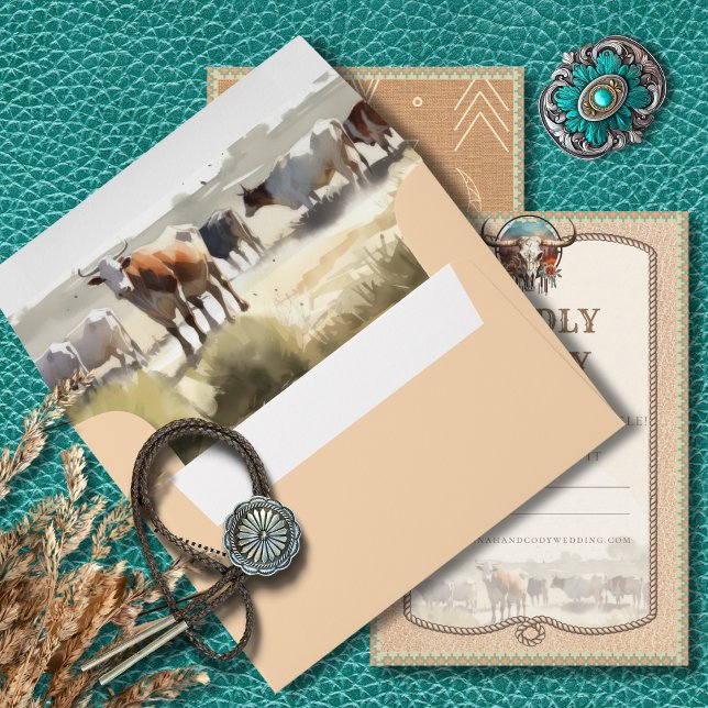 Longhorn Western Wedding Reply Card Envelope (Creator Uploaded)