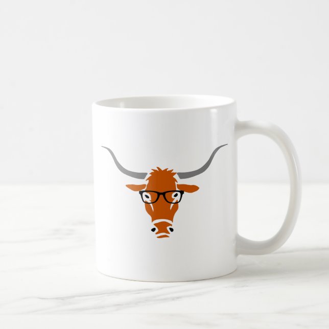 Longhorn with Hipster Glasses Coffee Mug (Right)