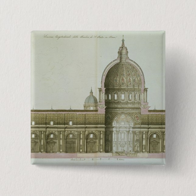 Longitudinal Cross-Section of St. Peter's in Rome, Pinback Button (Front)