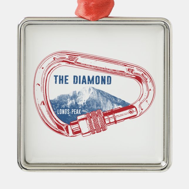 Longs Peak Diamond Rock Climbing Carabiner Metal Ornament (Front)