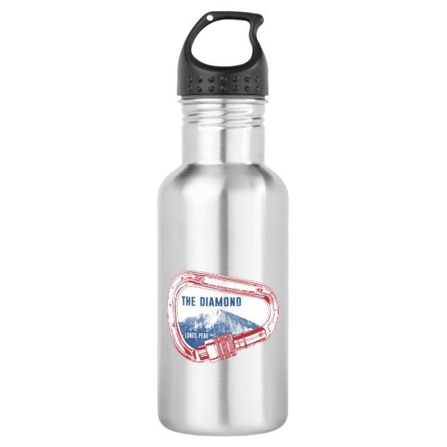 Longs Peak Diamond Rock Climbing Carabiner Stainless Steel Water Bottle (Front)