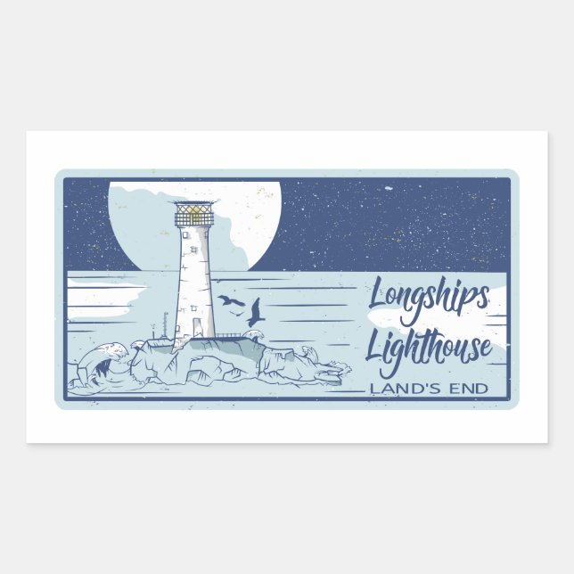 Longships lighthouse lands end rectangular sticker (Front)