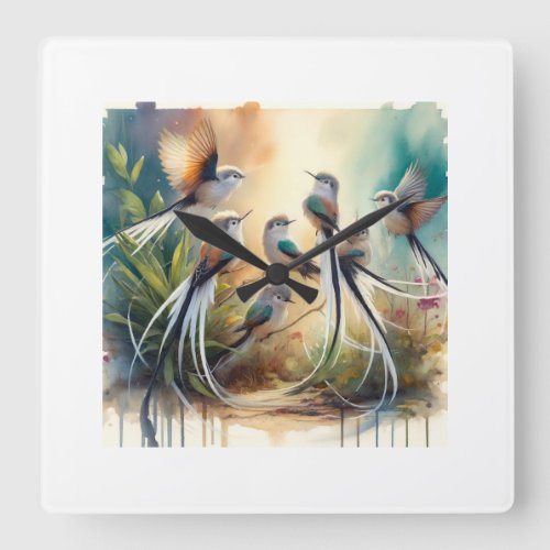 Longtailed Sylph 290524AREF122 _ Watercolor Square Wall Clock