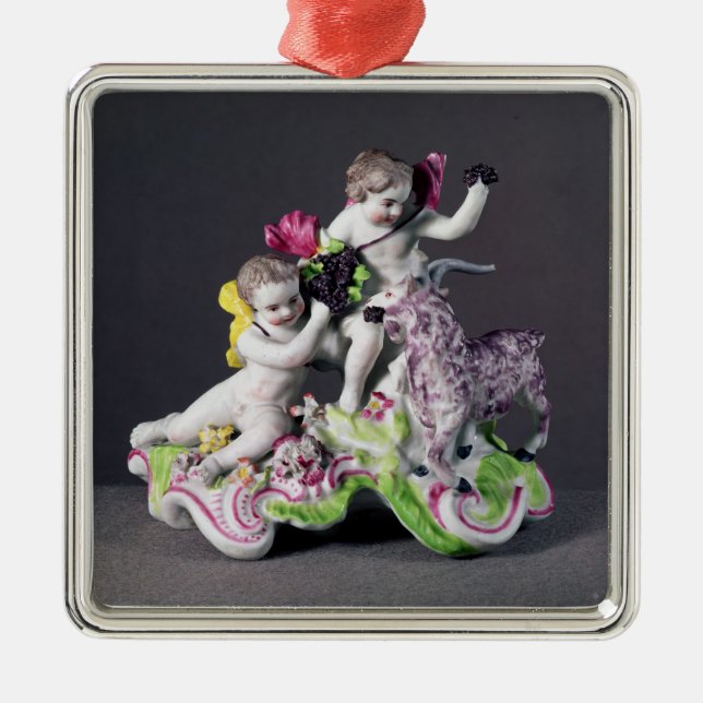 Longton Hall group, two putti with goat, c.1755 Metal Ornament (Front)