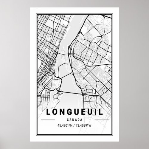 Longueuil Quebec Canada Travel City Map Poster