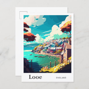 Looe England Art Vintage Travel Illustration Postcard