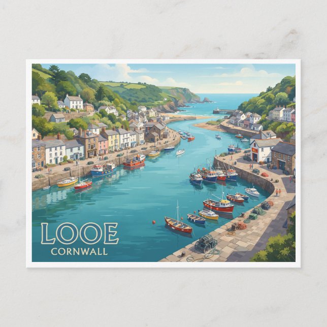 Looe Harbour England Postcard (Front)