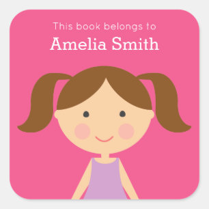 Look-Alike Girl Brunette Ponytails Bookplates