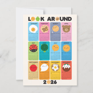 Look Around Kawaii 2026 Calendar Postcard