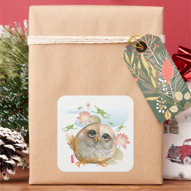 LOOK B4 U LEAP  watercolor bird owl  Square Sticker (Holiday)