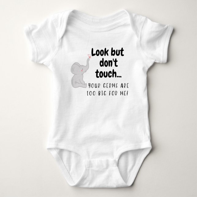 Look But Don't Touch! Cute Elephant Baby Bodysuit (Front)