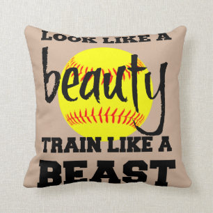 LOOK LIKE A BEAUTY TRAIN LIKE A SOFTBALL BEAST THROW PILLOW