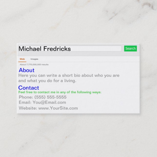 Look Me Up! Business Card (Front)