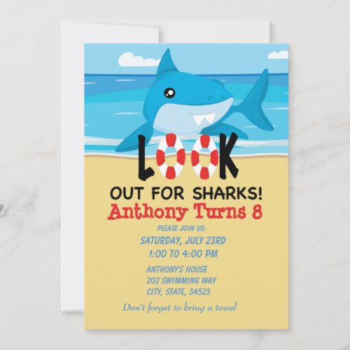 Look Out For SharksBeach Birthday Invitation