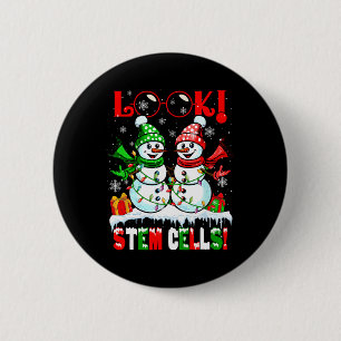Look! Stem Cells Xmas Snow Couple Snowmen Science Button