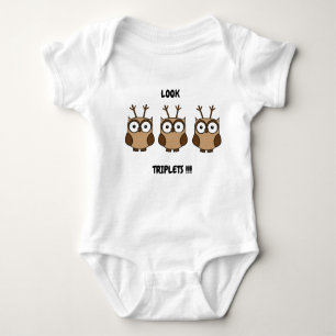 LOOK Triplets !!! Custom Name Reindeer Owl Baby Bodysuit