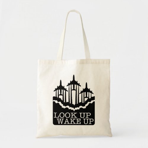 Look up planes and clouds tote bag