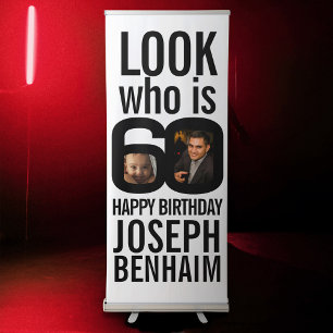 Look who 60 60th birthday party photos black white retractable banner
