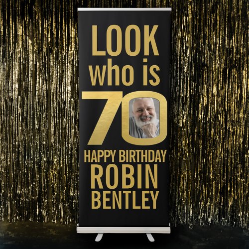 Look who 70 70th birthday party photo black gold