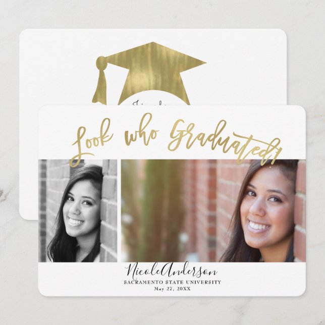 Look Who Graduated Graduation 2 Photo Celebration Invitation (Front/Back)